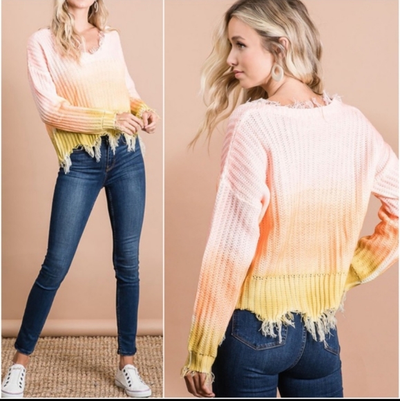 Val Marie ombre frayed edge sweater is a great burst if color and Trend - Picture 3 of 13